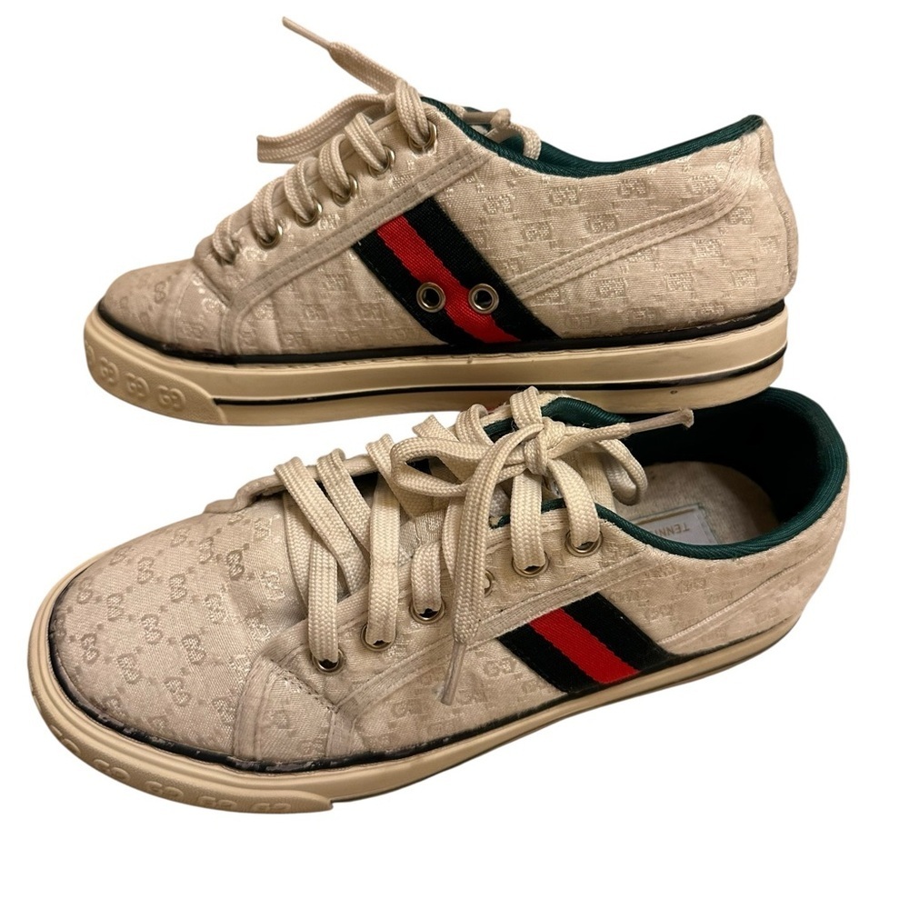 Vintage Gucci Beige tennis 1977 classic monogram Sneakers size 38/39